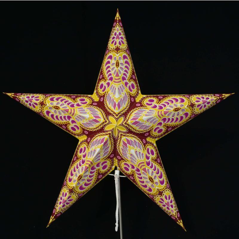 Ganesha yellow/pink/maroon - Foldable glowing star, paper poinsettia with 5 points, 60 cm